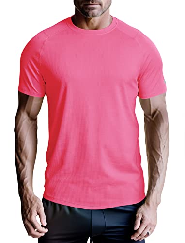 Yumiday Mens Running Shirts Moisture Wicking(Neon Pink,Small) #TOP5