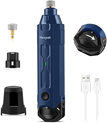 Mavpet 6-Speed Dog Nail Grinder with 2 LED Light, Pet Nail Grinder for Dogs Quiet, Cordless & Rechargeable Electric 12000RPM Dog Nail Trimmer for Small Medium Large Cats Dogs - Blue