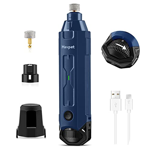 Mavpet 6-Speed Dog Nail Grinder With 2 Led Light, Pet Nail Grinder For Dogs Quiet, Cordless & Rechargeable Electric 12000Rpm Dog Nail Trimmer For Small Medium Large Cats Dogs - Blue #TOP1