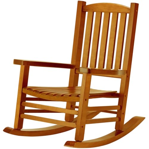 Hupmad Wooden Oversized Porch Rocker Chair with High Back and Armrest, All Weather Slatted Rocker...