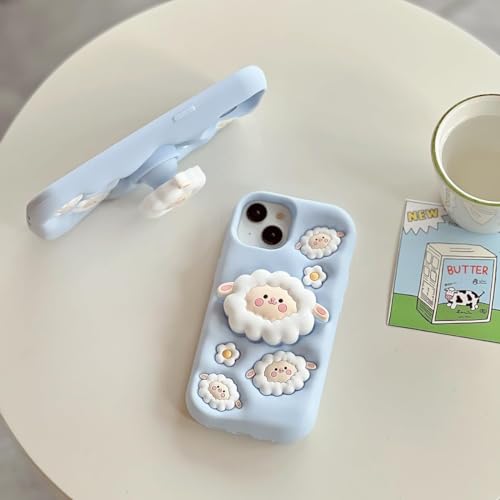 Image of MIDOS Back Cover Compatible With iPhone 15 Soft Silicone 3D Cute Cartoon With Holder Full Protective Case For iPhone 15 (Flock),Blue