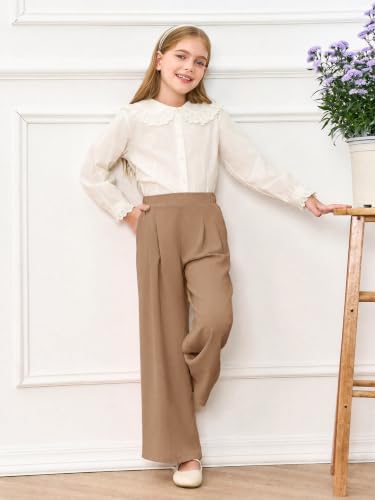 Image of Haloumoning Girls Uniform Pants Kids Wide Leg Dress Pants 5-14 Years