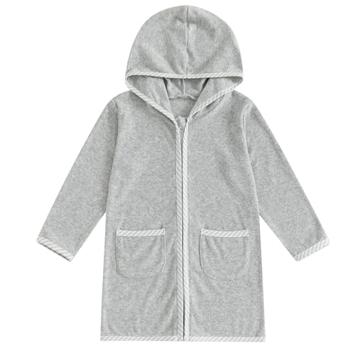 Image of Girls Boys Terry Cloth Swim Cover Up Zip Up Hooded Bathing Suit Coverup Wraps Kids Pool Beach Robe Cover-Up Kimono