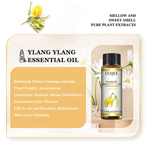 Euqee Ylang Ylang Essential Oil 10 Ml Premium Ylang Ylang Oil Pure & Natural Essential Oil Perfect For Diffusers, Aromatherapy, Skin Care- 0.33 Fl. Oz #TOP1