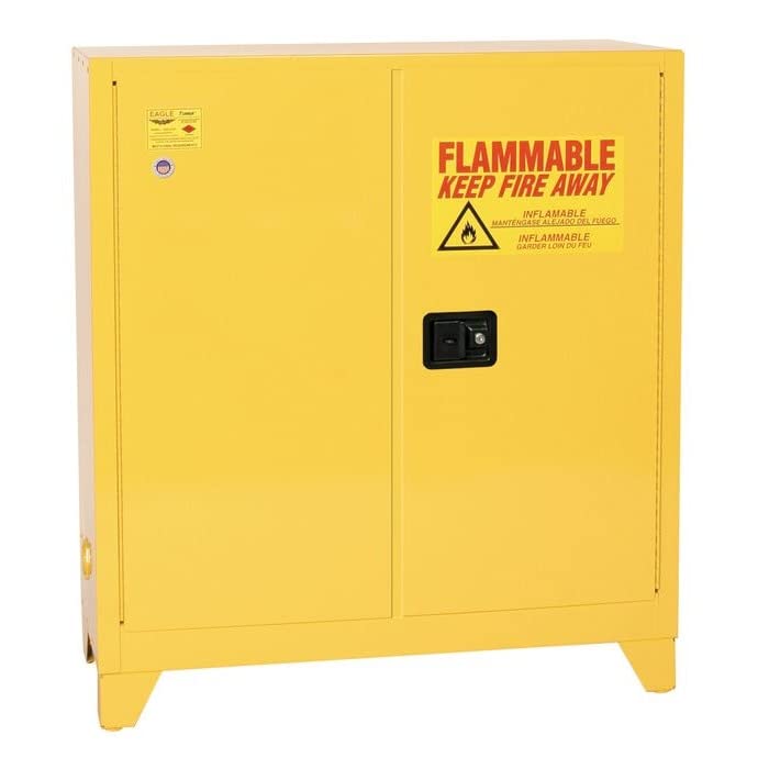 Eagle 30 Gallon Flammable Liquid Safety Cabinet, 1 Shelf, 2 Door, Manual Close, Made in The USA, Yellow, 1932XLEGS