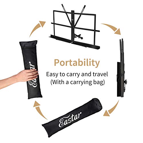 Image of Eastar ESMF-3 Tabletop Music Stand Table Top Adjustable Portable Desktop Sheet Music Stand Folding Foldable Desk Top Music Book Holder Lightweight with Carrying Bag, Black