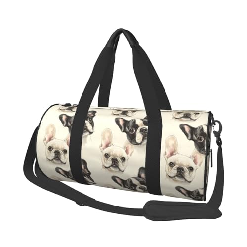 Cute French Bulldog 1 Print Travel Duffle Bag, Sports Gym Bags for Women Men, Carry On Weekender Overnight Personal Item Travel Bags