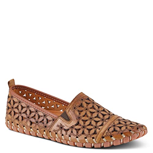 Image of Spring Step Flowerflow Shoes for Women - Leather Womens Loafer with Floral Laser Cutout - Comfortale Slip-On Shoes for Womens