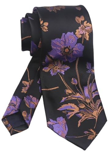 Mens Floral Ties Black Violet Purple Tan Fashion Woven Silk Floral Party Formal Wedding Necktie Gifts
