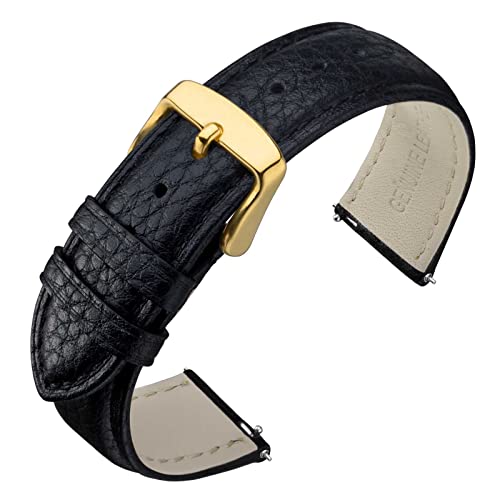 Image of ANNEFIT Watch Band 18mm, Quick Release Textured Padded Leather Straps with Gold Buckle for Men and Women (Black)