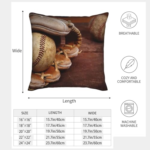 Taies d'oreiller baseball texture lin, lot de 2 housses coussin imprimé graphique durable - 4