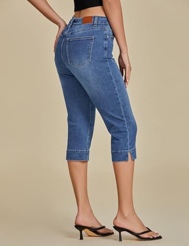 luvamia Capri Jeans for Women Trendy High Waisted Slim Split Hem Stretch Denim Jean Capris Cropped Pants Casual Summer2