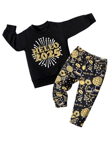 TyeSmo Toddler New Years Eve Outfit Hello 2025 Printed Pullover Pant Sets Toddler Boy New Years Eve Outfit New Years Outfits Kids New Years Eve Outfit 3-4T