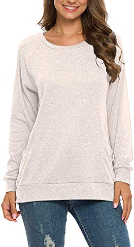 AUSELILY Womens Long Sleeve Tunic Tops Casual Loose Fit Sweatshirts Round Neck Pullover Blouse Sweatshirts with Pocket3