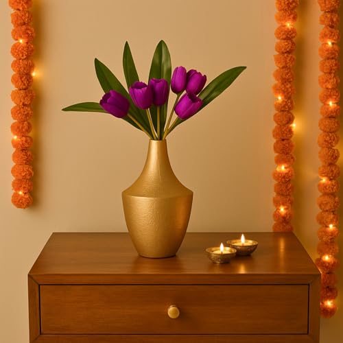 Image of Market99 Metal Flower Vase |Golden Surahi Shaped Decorative Holder with Crackle Pattern & Matte Texture |Ideal for Home Dcor, Centerpiece, Tabletop, Shelf & Gifting |Adds Grace to Any Setup Instantly