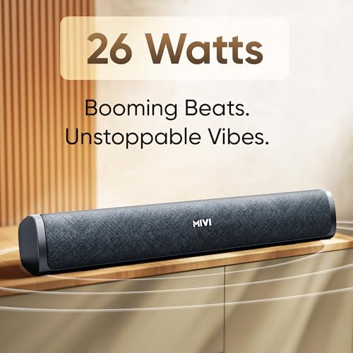 Mivi Fort Q26 Soundbar with 26W Powerful Audio, 2.0 Channel with Dual Full-Range Speakers, Multiple Input Modes, 6H Playtime, 2500mAh Battery, Made in India Soundbar for TV view 2