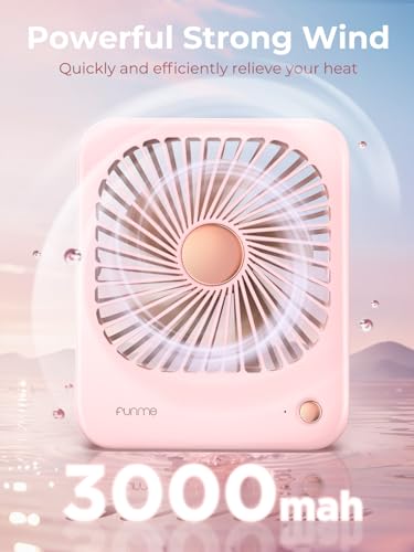 Funme® Tischventilator Batterie Klein USB Ventilator Leise, Tragbarer Aufladbar 3000 Akku Ventilatoren mit 3 Geschwindigkeiten für Makeup Camp, Büro, Bibliothek und Zuhause - Roségold 2