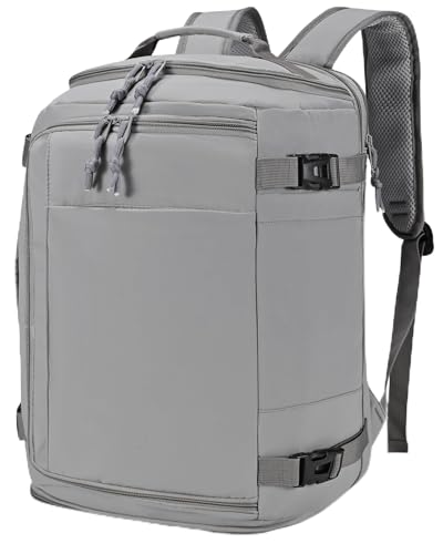 Nixjoro 40x30x20 cm Travel Bag Expandable to 40x30x25 cm Personal Item Travel Bag Carry On Backpack Flight Approved Underseat with USB Charging Port 15.7 inch Weekender Bag for Men Women(Grey)