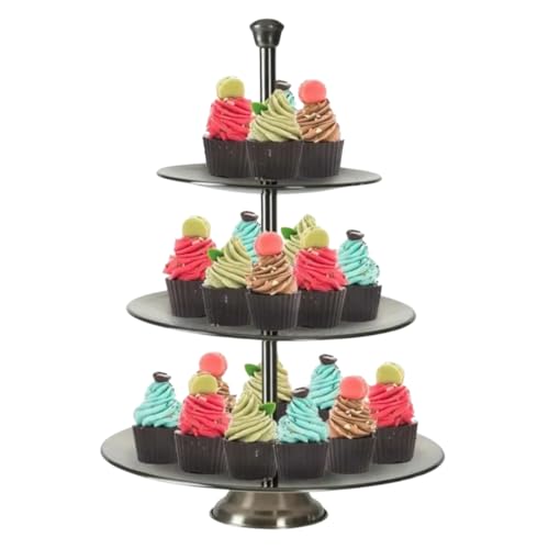 3-Tier Stainless Steel Serving Stand – 36.5cm Etagere Display | Durable Metal Dessert Tower | Layered Round Trays for Cakes, Cupcakes, Pastries, Fruit, Afternoon Tea, Catering & Events