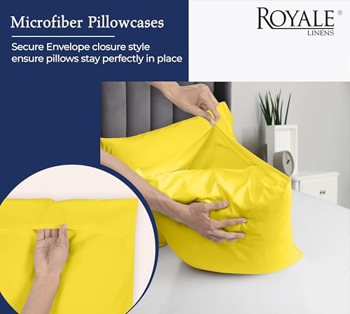 Image of Royale Linens Queen Pillowcase Set of 2 - Bed Pillow Cover - 20 inch x 30 inch - Pillowcases - 1800 Brushed Microfiber, Wrinkle & Fade Resistant - Soft & Cozy- Queen Size Pillow Case (Yellow)