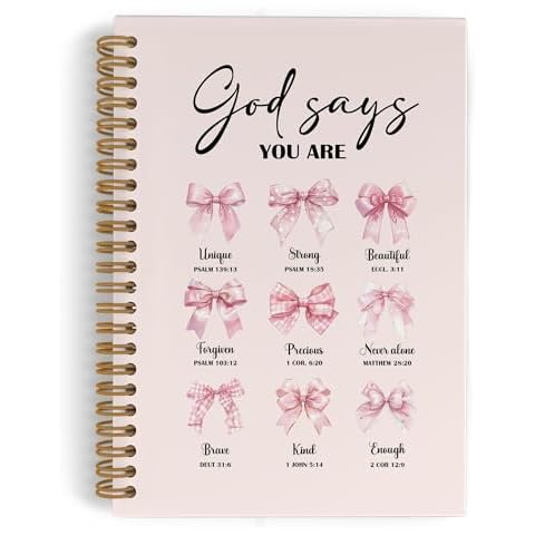 QLMX Pink Christian God Says You Are Beautiful Spiral Notebook, Pink Bow Journal Notebook, Bible Journal Notebooks, Coquette Christian Scripture Office Supplies Gifts for Women Girls, 5.5X8.3 Inch Cover