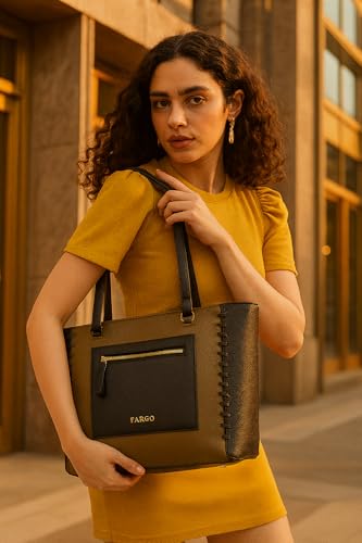Image of Fargo Clara Tan Tote Bag for Women | Large Vegan Leather Handbag with RFID Pockets, Smooth Zip Closure, Premium Look | Stylish College, Office, Travel Tote | Made in India