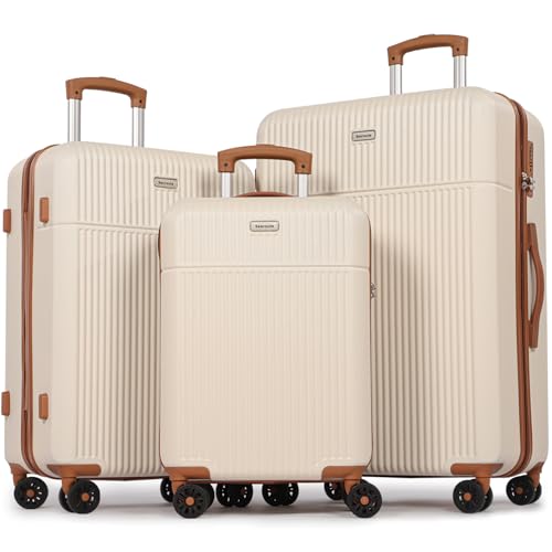 H.yeed Luggage Sets 3, ABS Hard Shell Lightweight Trolley Travel Suitcase Set with 4 Spinner Wheels TSA Lock for Man Women, 21" + 24" + 28"-White