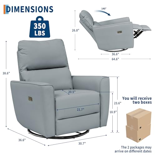 Image of Garvee Power Swivel Glider Recliner Chair with USB Port & Lumbar Support - Effortless Rocking, Recline & Comfort for Living Room, Nursery & Home Theater