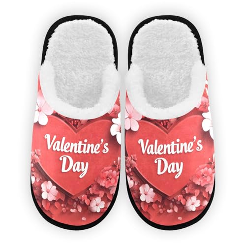 SPRIPORT Valentines Day Flowers Hearts Soft Fabric Spa Slippers for Women Men Washable Reusable Guest House Slippers with Non Slip Soles Hotel Slippers for Bedroom Party Hotel Travel Indoor M