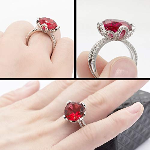 Uloveido Female Unique Beautiful Red Flower Engagement Wedding Ring - Charm Created Garnet Diamond Jewelry for Women (Size 6 7 8 9 10) RJ2122