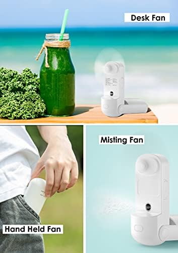 POWERbeast Handheld Fan, 3 in 1 Misting Fan, Portable Mini Hand Fan, USB Rechargeable Battery Operated, Small Spray Fan, 3 Adjustable Speeds, Personal Hand Held Travel Fan for Women Kids Girls (White)