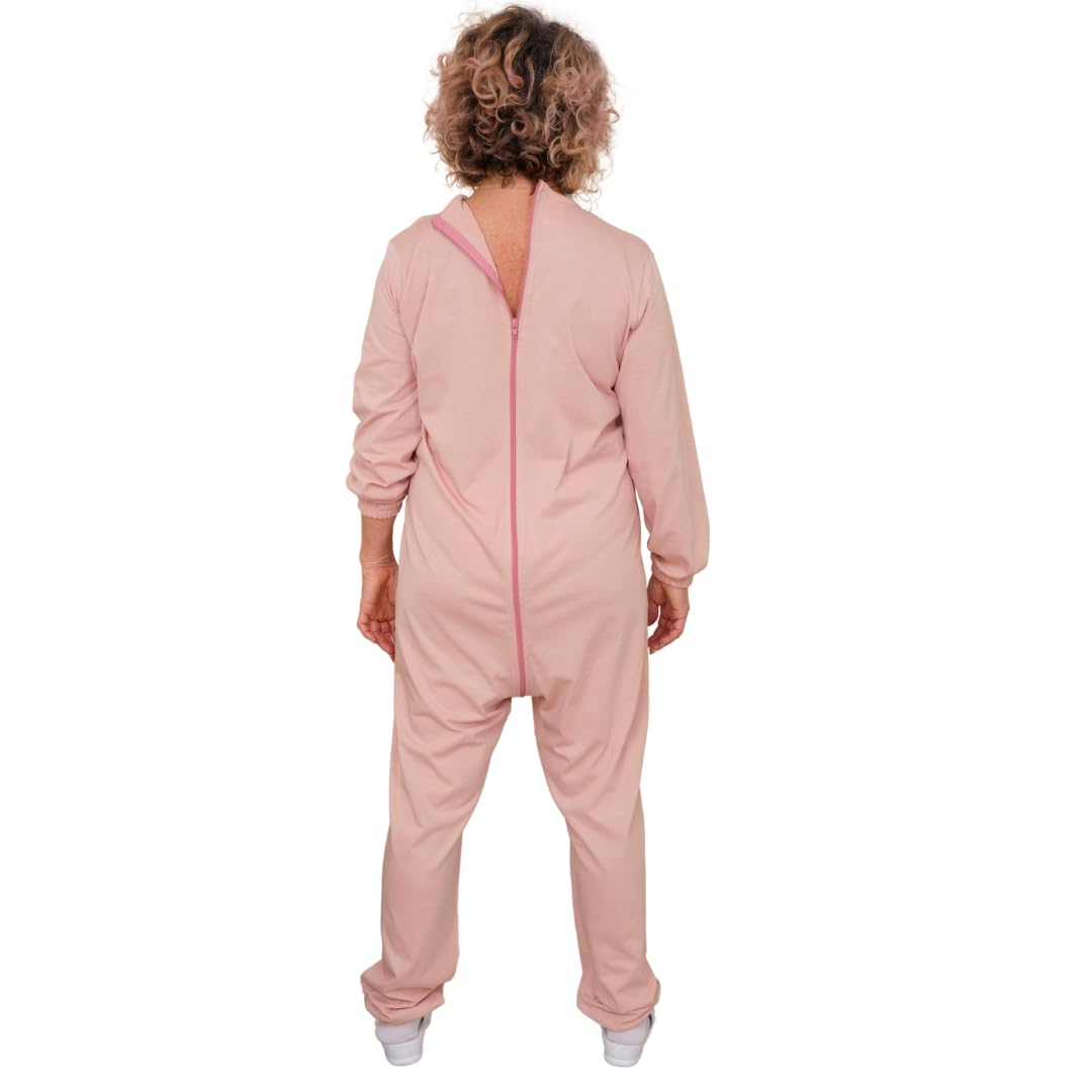 FERRUCCI COMFORT Pijamas para Mayores Rosa, Cierre en la Espalda, 100% Algodón - 9078 ML P L - diseñado para Demencia Senil, Alzheimer, Incontinencia