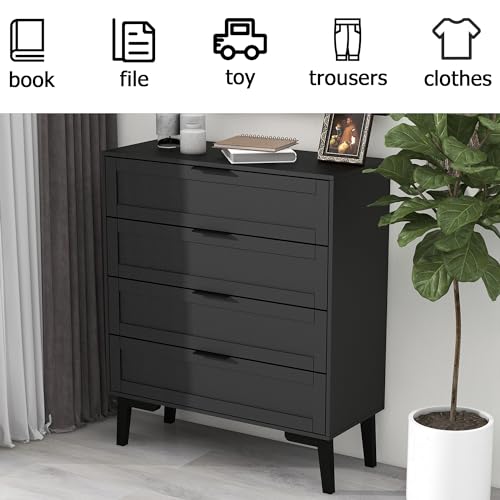 Image of Dresser for Bedroom, Storage Organizer with 4 Drawers, Chest of Drawers,Sturdy Metal Frame, Wood Tabletop for Guest Room, Closet, Entryway, Black