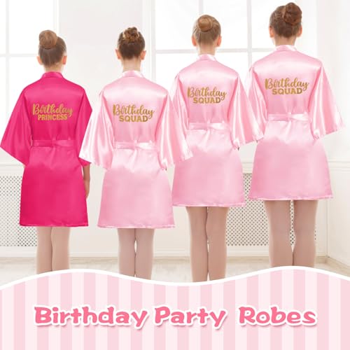 TESIN 10 Stück Geburtstags-Roben-Set für Mädchen – Satin-Kimono mit Birthday Princess & Birthday Squad + 10 Stirnbänder + 10 Schlafmasken + 10 Geschenkbeutel – Größe 14