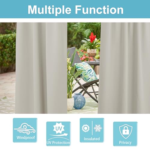 RYB HOME Extra Wide Outdoor Curtains for Patio Waterproof Heavy Duty Thermal Insulated in Summer Full Coverage Privacy for Porch, Gazebo & Pergola, W100 x L84, Natural, 1 Panel by RYB HOME - Used condition - Image 5