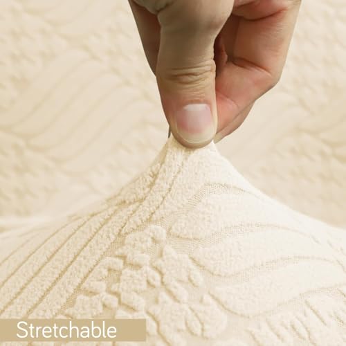 Image of HOKIPO Gaming Chair Cover Elastic Jacquard Computer Rotating Chair Seat Covers Slipcover, Beige (NEW-AR-5366-BGE)