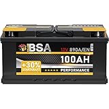 BSA Autobatterie 100Ah 12V Batterie +30% Startleistung ersetzt 88Ah 90Ah 92Ah 95Ah (890A Startkraft)