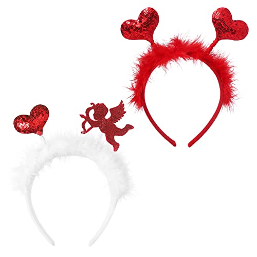 Lot de 2 bandeaux à cheveux en forme de cœur recouvert de paillettes pour la Saint-Valentin pour femmes et filles Cover