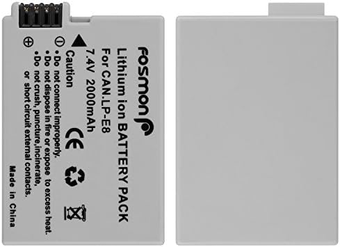 Fosmon LP-E8 High Capacity Lithium-Ion Rechargeable Replacement Battery Compatible with Canon EOS 700D / 550D / 600D / 650D, Rebel T2i / T3i / T4i / T5i, Kiss X5 / EOS Kiss X6i