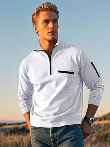 Men's Long Sleeve Polo Shirts Quarter Zip Up Pullover Slim Fit Casual Stylish Golf Shirt for Men Lightweight Tops with Pocket2