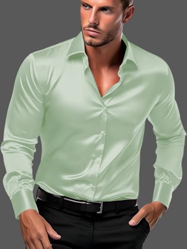 Image of IndoPrimo Men's Satin Shirt with Spread Collar Neck Line Solid Pattern Full Sleeves Regular Fit Western Style and Standard Length
