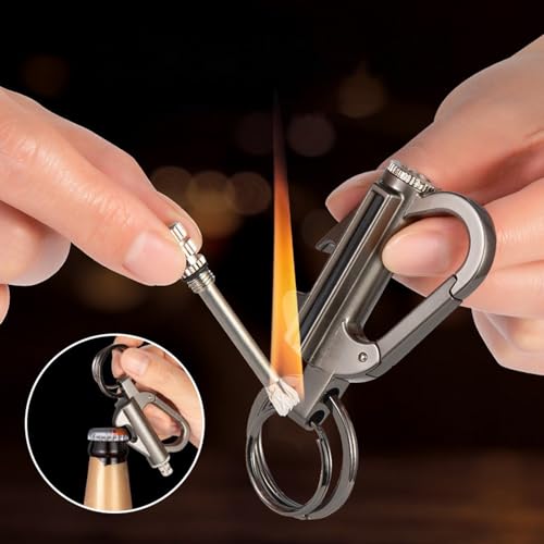 3-in-1Ewiges Streichholz Feuerzeug mit Schlüsselanhänger, Tragbares Wiederverwendbares multifunktionsmatch, Metall Streichhölzer, Flaschenöffner, Feuer Anlasser im Freien Notfall (Silber) – Bild 3