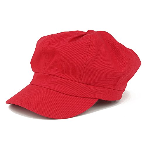 Women's Lightweight 100% Cotton Soft Fit Newsboy Cap With Elastic Back - Red #TOP23