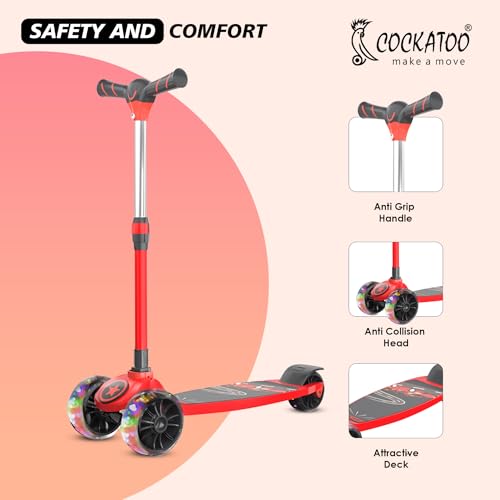 Cockatoo Rocket Racer LED Scooter for Kids 3-12 Years, Kids Scooter with 40MM Led Lights in PP+PU Wheel, 4 Adjustable Height Scooter, Up to 50 Kg Weight Capacity Red - Image 2 thumbnail