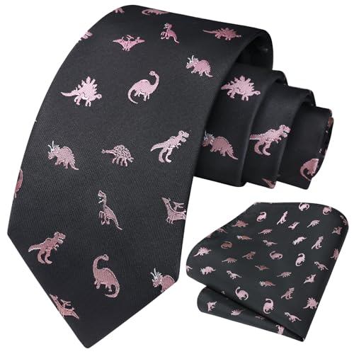Image of HISDERN Ties for Men Classic Animal Tie and Pocket Square Set Jacquard Woven Silk Neckties Handkerchief Wedding Party