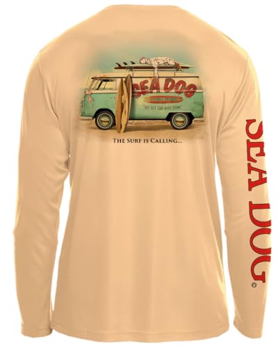 SEA DOG Wax Van UPF50 UV Sun Protection Long Sleeve Shirt 100% Microfiber Polyester - Designed & Printed in USA (US, Alpha, 3X-Large, Regular, Regular, Peach)