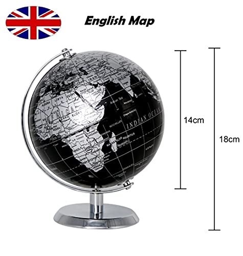 Exerz World Globe Black Dia 5.5-Inch - Mini Educational Globe Of Earth - Metal Base - Metallic Black #TOP1