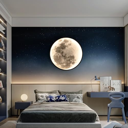 Image of QIYIMEILUX Large Moon Wall Sconce Plug in Modern LED Dimmable Wall Light with Remote Control 23.6 inch 31W Black Wall Lamp Indoor Wall Mounted Lighting Ceiling Light for Living Room Bedroom