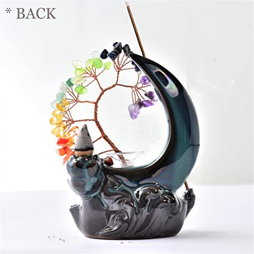 Backflow Incense Holder With Crystal Tree, Ceramic Moon Incense Burner With Money Tree For Cone And Stick Incense #TOP1