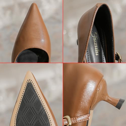 Women's Closed Pointed Toe Low Heel Mary Jane Pumps Fashion Studded Ankle Strap Kitten Heel Formal Heels Wedding Prom Business Dress Shoes3